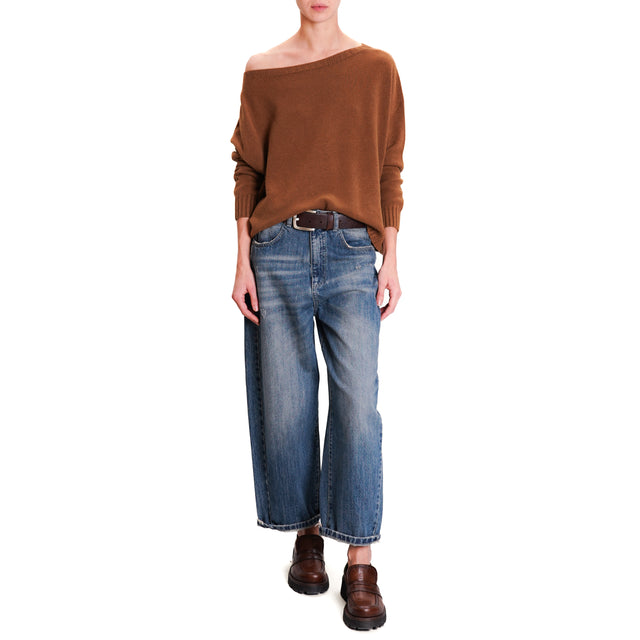 Zeroassoluto-Boat neck box sweater - tobacco