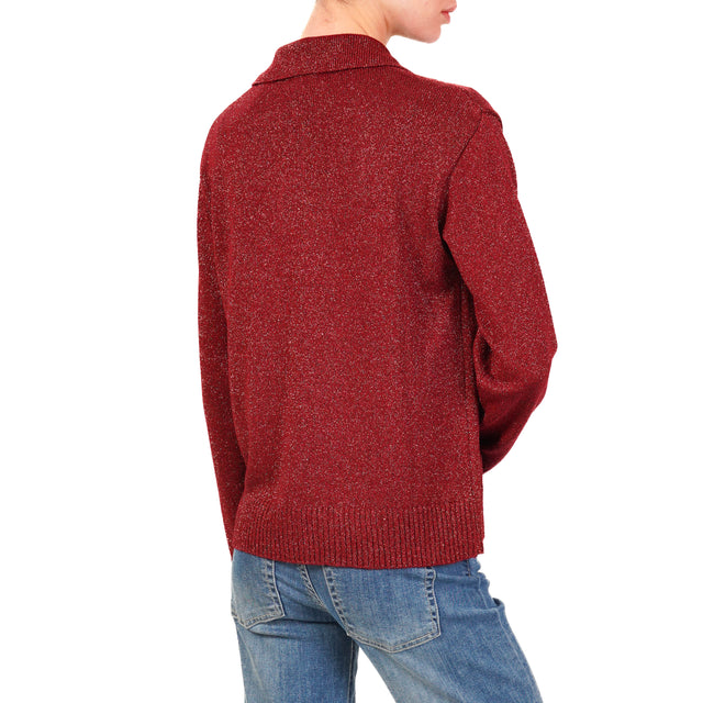 Tension in-Lurex Polo Neck Sweater - Bordeaux