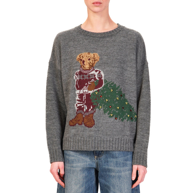 Tension in-Maglia mixed alpaca teddy bear christmas - anthracite/burgundy/light grey