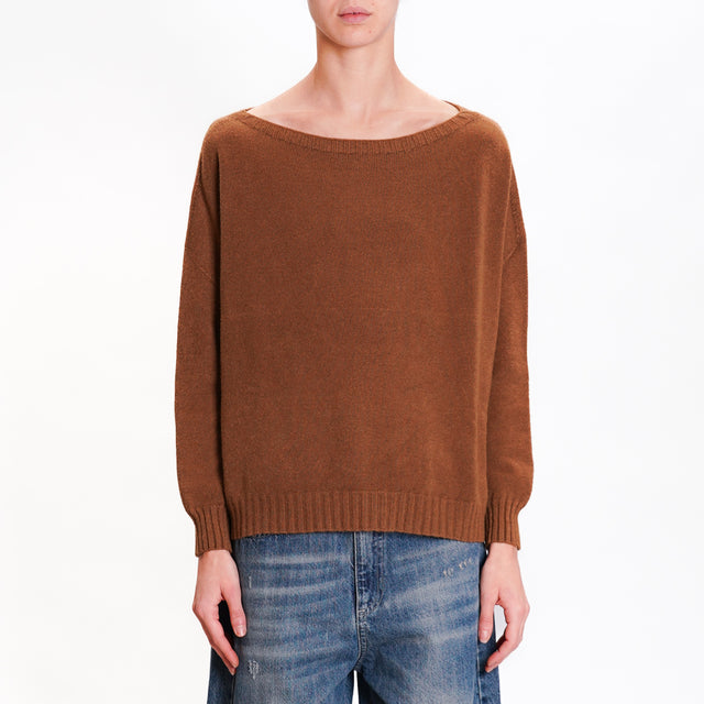 Zeroassoluto-Boat neck box sweater - tobacco