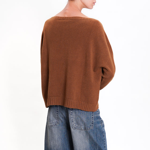 Zeroassoluto-Boat neck box sweater - tobacco