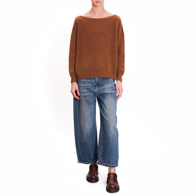 Zeroassoluto-Boat neck box sweater - tobacco