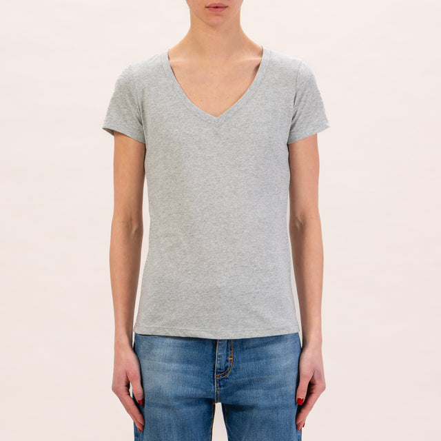 Zeroassoluto-Slimfit V-neck T-shirt - melange grey