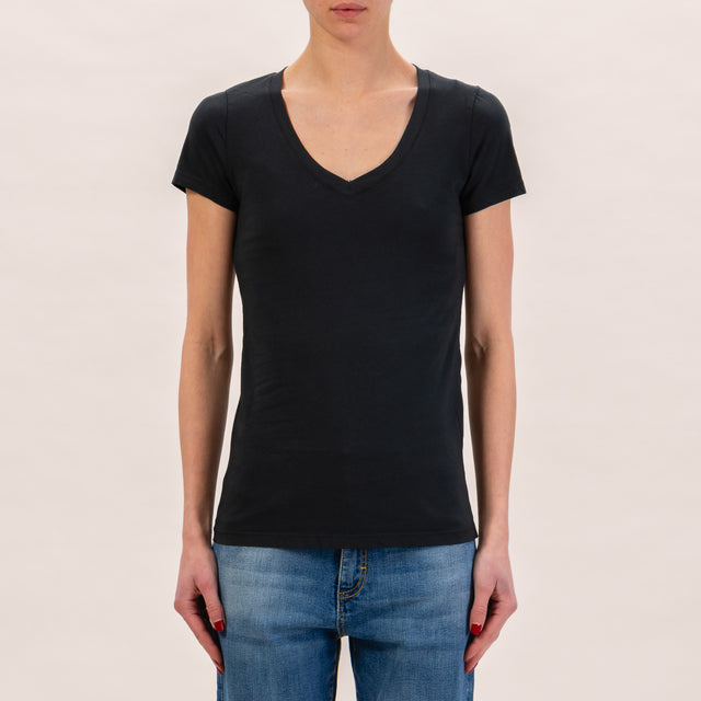 Zeroassoluto-Slimfit V-Neck T-Shirt - Black