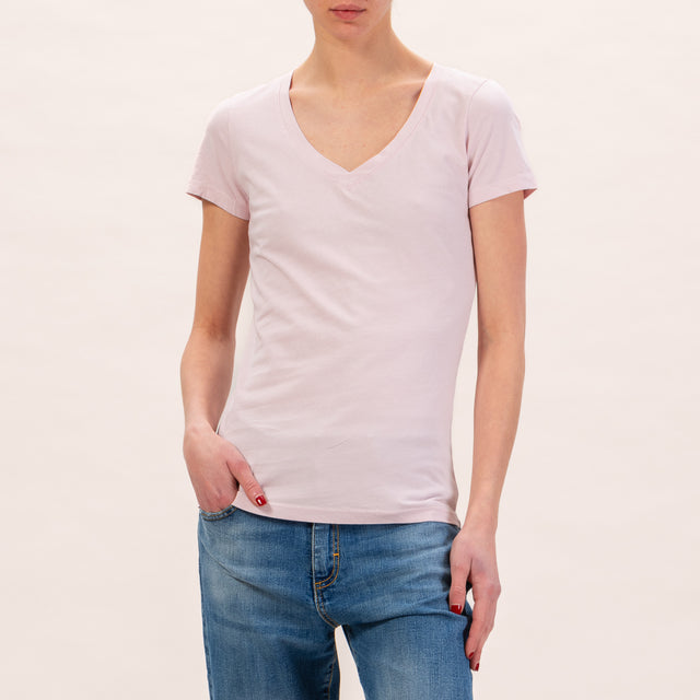 Zeroassoluto-Slimfit V-neck T-shirt - pink