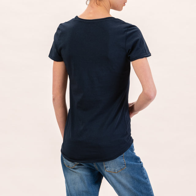 Zeroassoluto-Slimfit low-cut raw cut T-shirt - blue