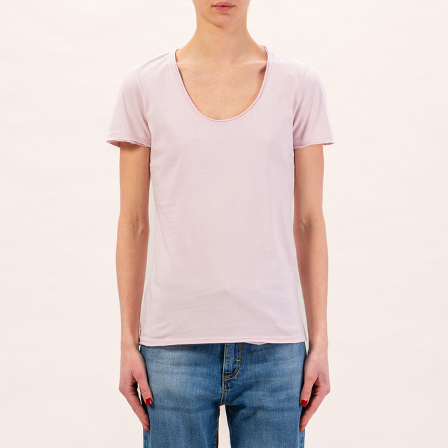 Zeroassoluto-Slimfit low-cut raw cut T-shirt - pink