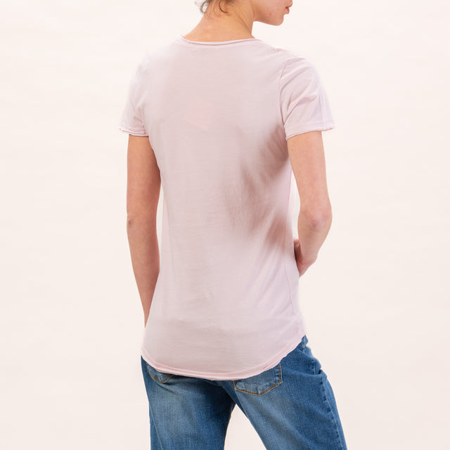 Zeroassoluto-Slimfit low-cut raw cut T-shirt - pink