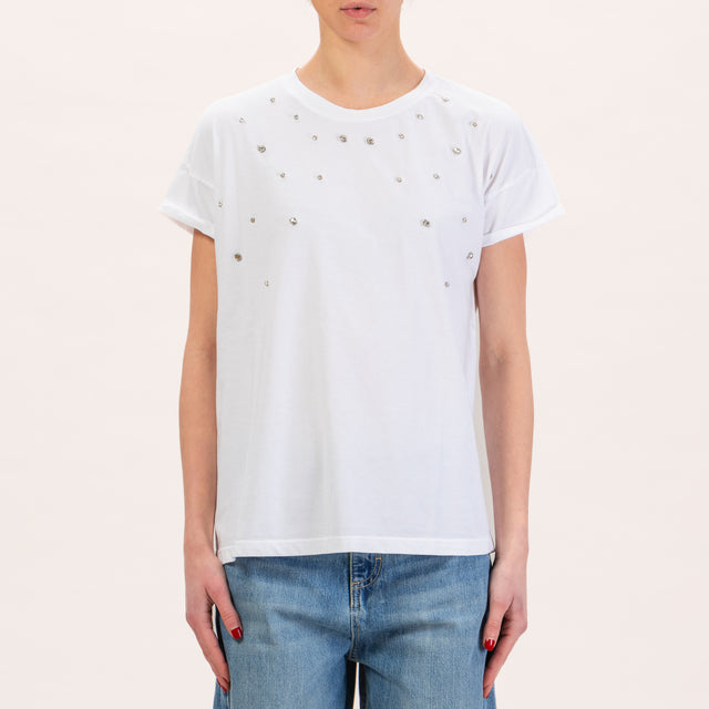 Zeroassoluto-Regular fit rhinestone detail T-shirt - white