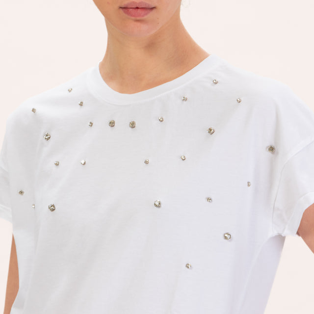 Zeroassoluto-T-shirt regular fit dettaglio strass - bianco