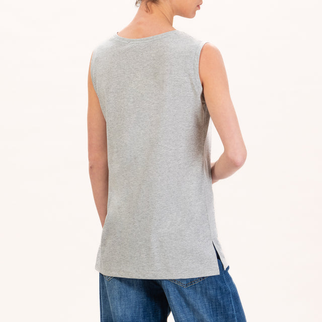 Zeroassoluto-Long tank top with slits - melange grey