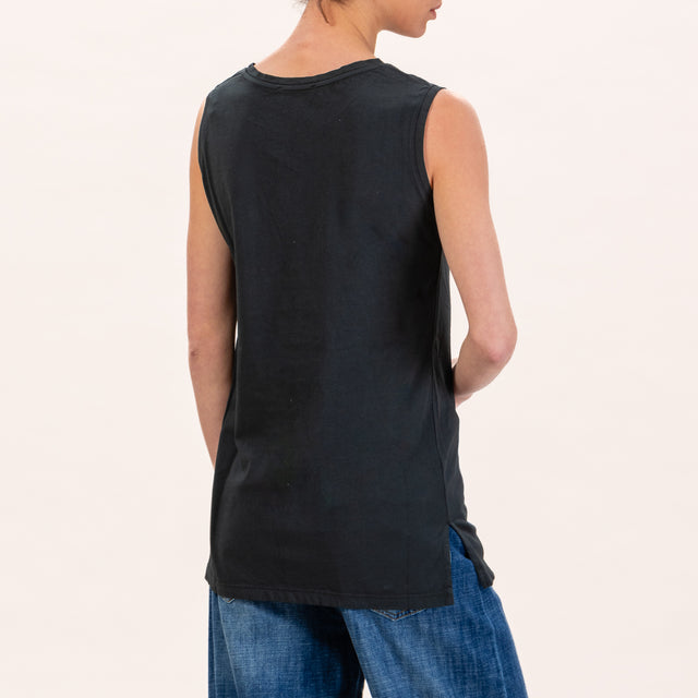 Zeroassoluto-Long tank top with slits - black