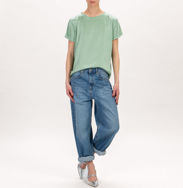 Zeroassoluto-Blusa mezza manica in satin elasticizzata - green bay