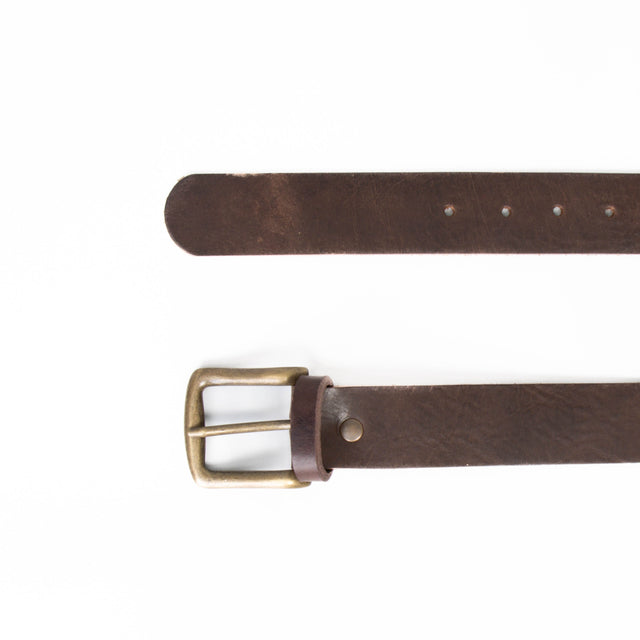 Zeroassoluto-Leather belt with bronze buckle - dark brown