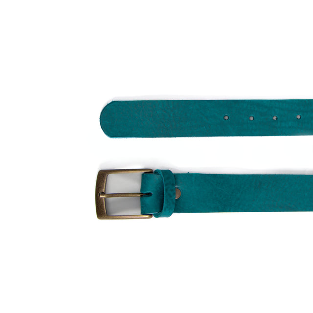 Zeroassoluto-Leather belt with bronze buckle - petrol