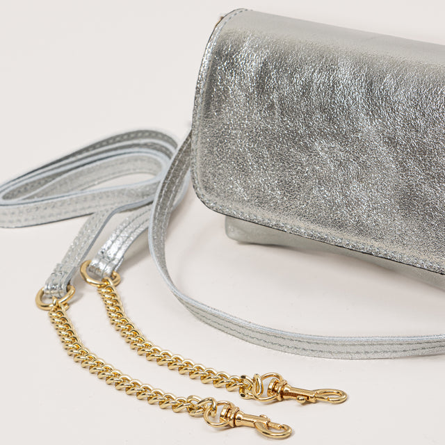 W by white mood-Genuine leather clutch bag - silver laminate