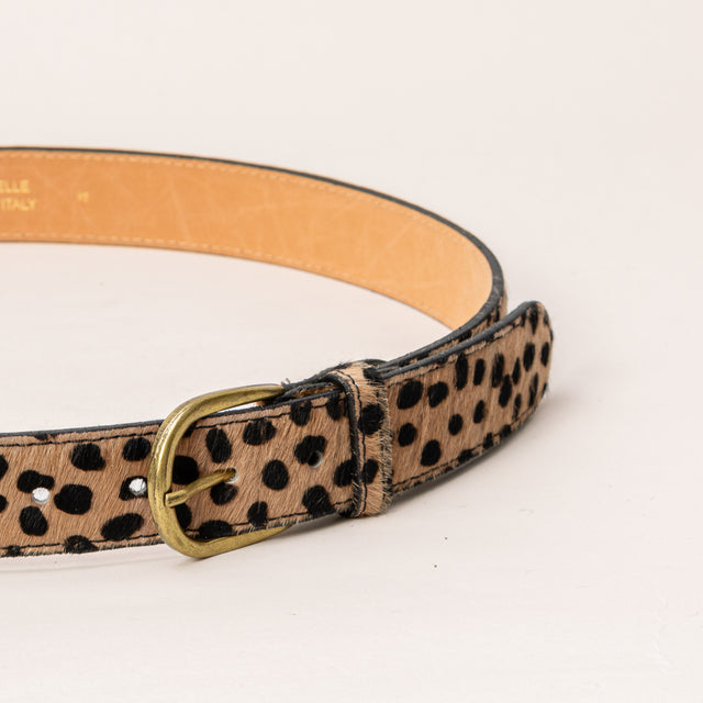 Zeroassoluto-Cheetah Print Ponyskin Belt - Sand/Black