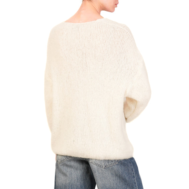 Zeroassoluto-Maglia scollo v baby alpaca - panna