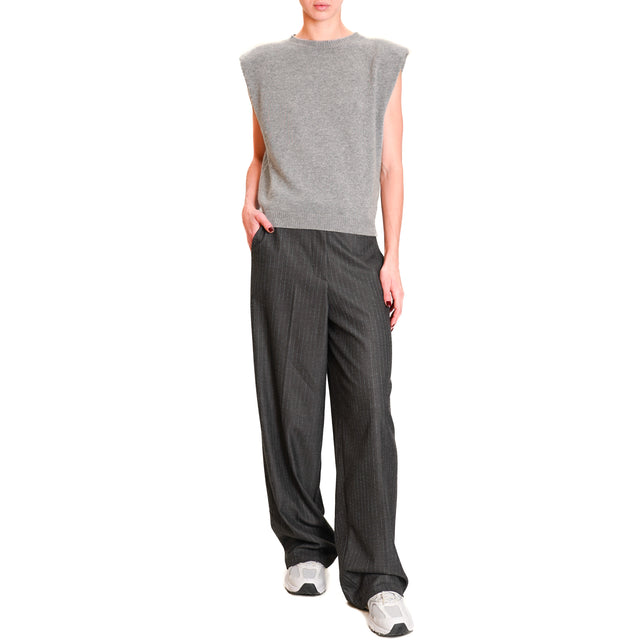 Zeroassoluto-Pantalone GENDER wide leg genderless - gessato grigio/bianco