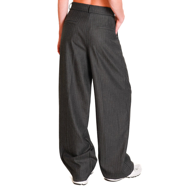 Zeroassoluto-Pantalone GENDER wide leg genderless - gessato grigio/bianco