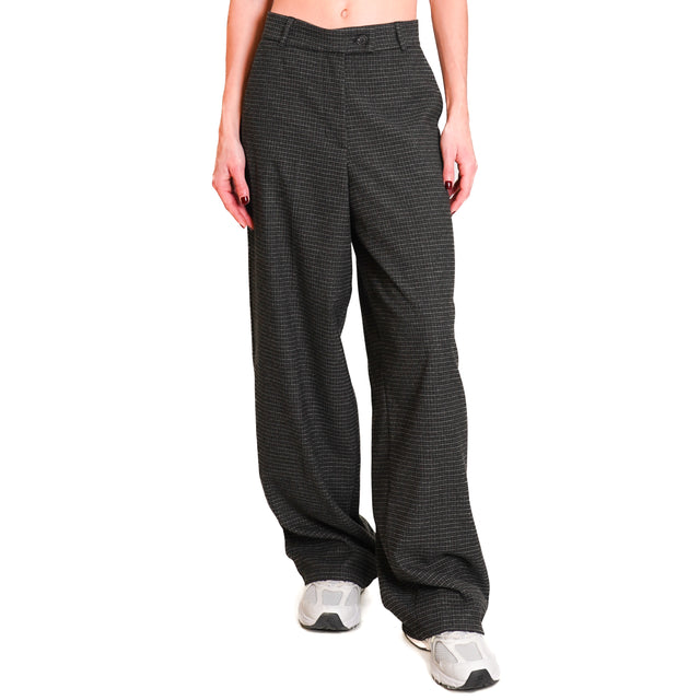 Zeroassoluto-Pantalone GENDER wide leg genderless - pied de poule nero/grigio