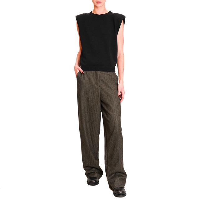 Zeroassoluto-Pantalone GENDER wide leg genderless - spinato beige/nero