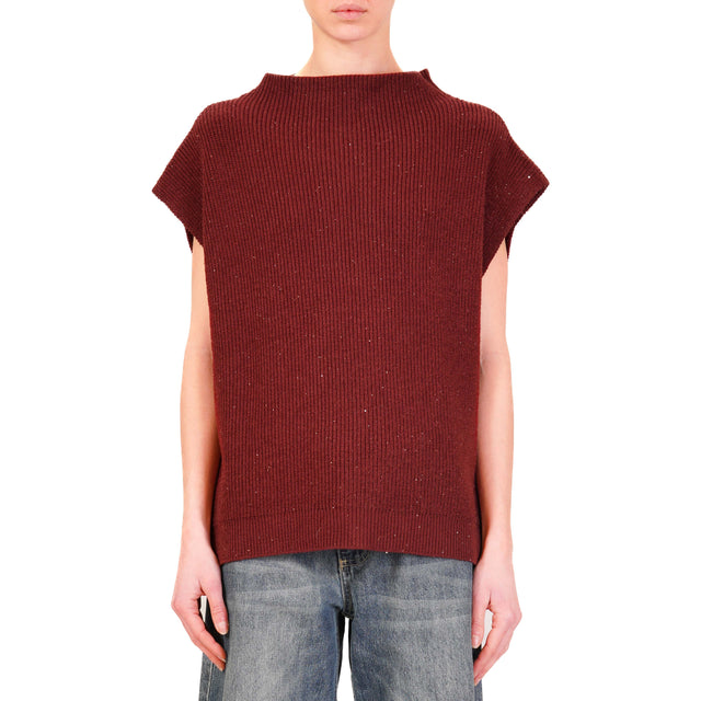 Haveone-Maglia over smanicata con micro paillettes - Bordeaux