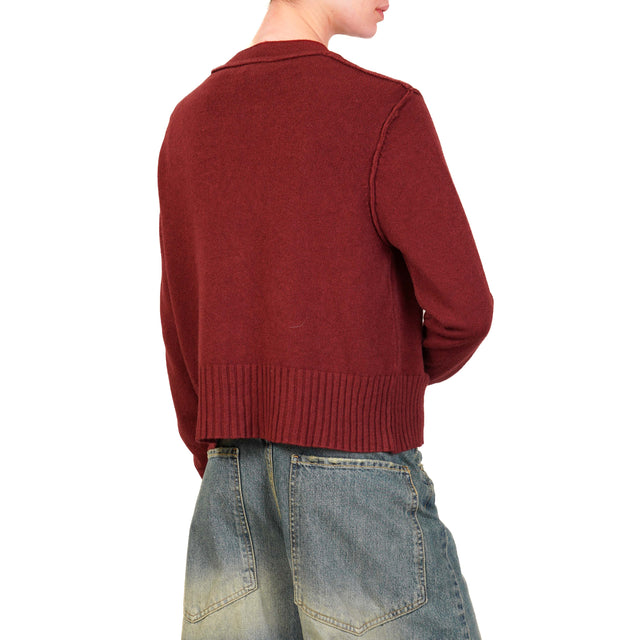 Haveone-Cardigan scollo v con tasche - Bordeaux