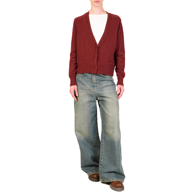 Haveone-Cardigan scollo v con tasche - Bordeaux