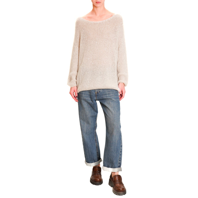 Tensione in-Maglia mohair micro paillettes - burro