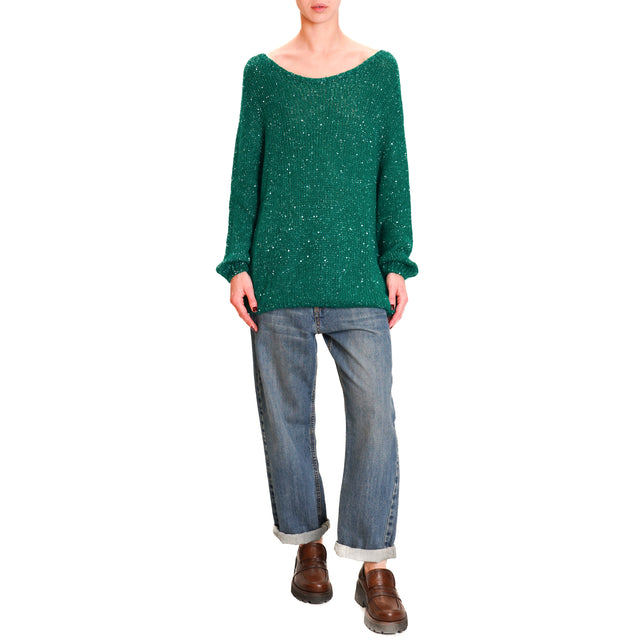 Tensione in-Maglia mohair micro paillettes - VERDE