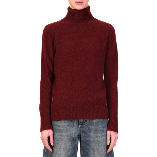 Tensione in- Maglia mohair elasticizzato collo alto - Bordeaux