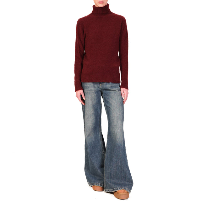 Tensione in- Maglia mohair elasticizzato collo alto - Bordeaux