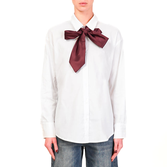 Tensione in-Camicia in cotone con cravatta - bianco/bordeaux