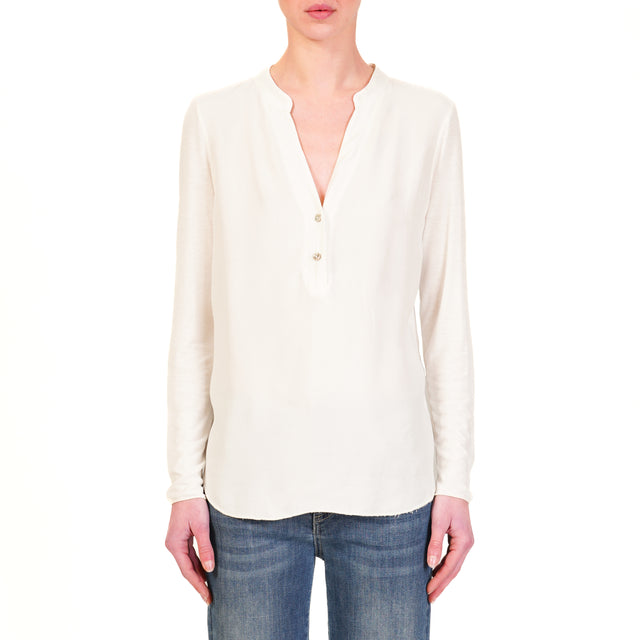 Zeroassoluto-Camicia chester doppio tessuto - panna