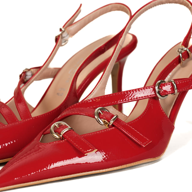 Divine Follie-Slingback naplak 3 fibbie - rosso