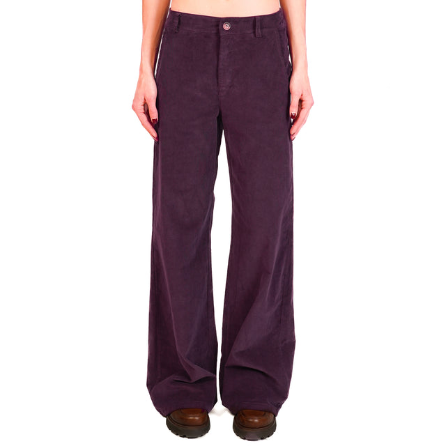 Zeroassoluto-LILLY palazzo trousers in stretch velvet - burgundy