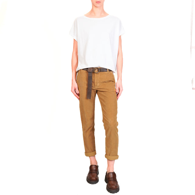 Zeroassoluto-Pantalone LOIS chino velluto millerighe elasticizzato - humus