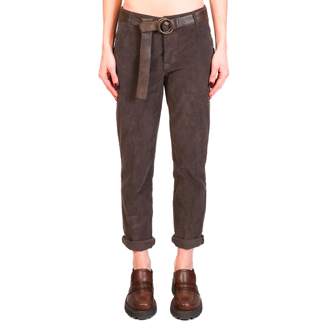 Zeroassoluto-LOIS chino trousers in stretch corduroy - dark brown