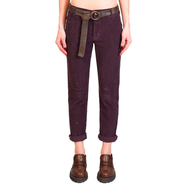 Zeroassoluto-LOIS chino trousers in stretch corduroy - burgundy