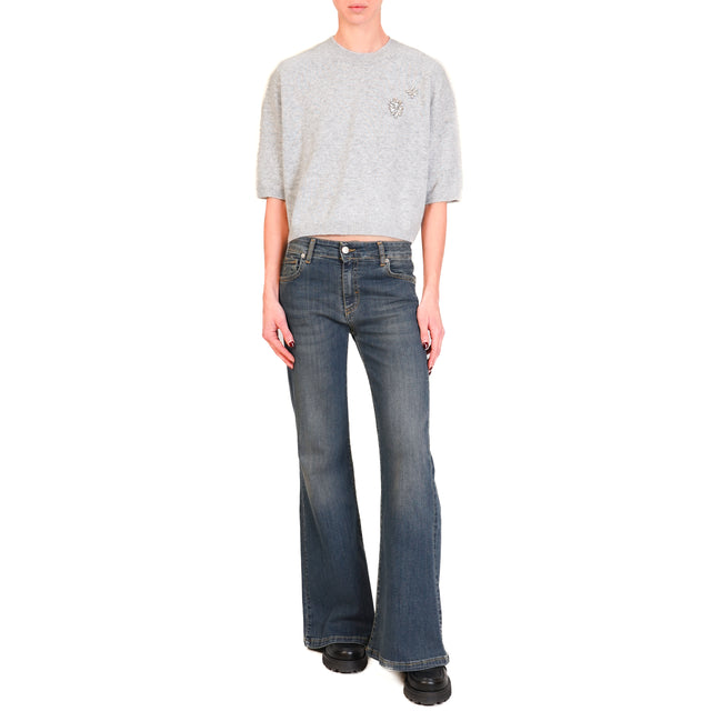 Vicolo-Maglia crop misto cashmere con applicazioni - grigio