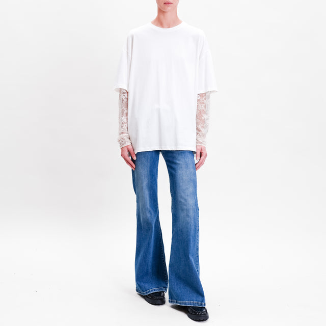 Vicolo-T-shirt over manica in pizzo - bianco/sand