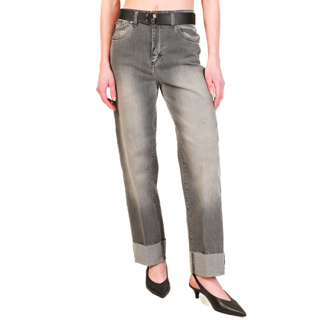 Haveone-Jeans MANDY taglio vivo con cintura - denim grigio