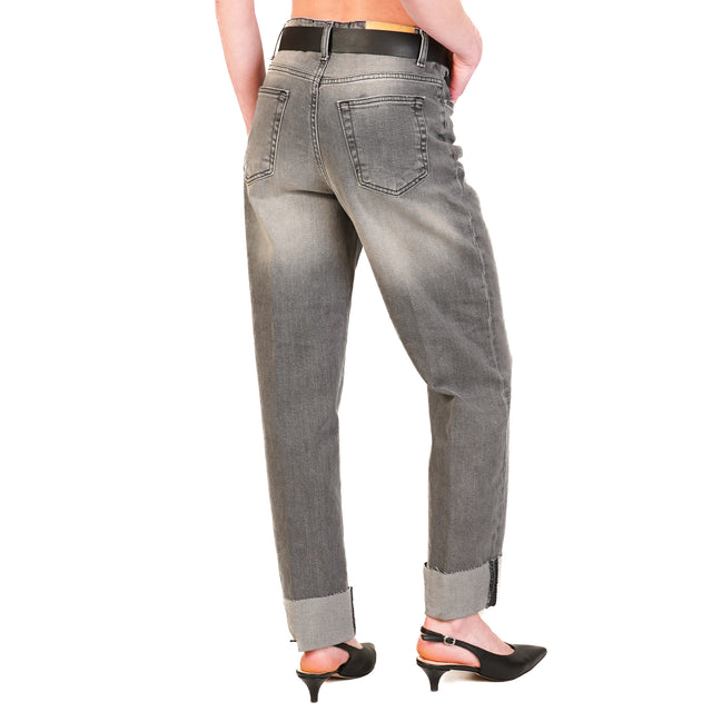 Haveone-Jeans MANDY taglio vivo con cintura - denim grigio