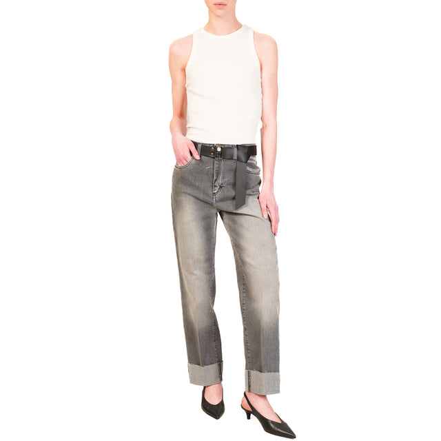 Haveone-Jeans MANDY taglio vivo con cintura - denim grigio