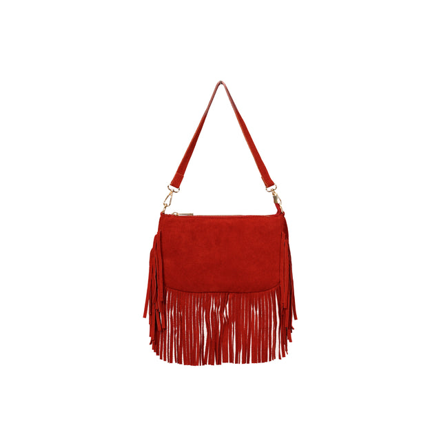 W by Whitemood-Borsa scamosciata con frange - rosso