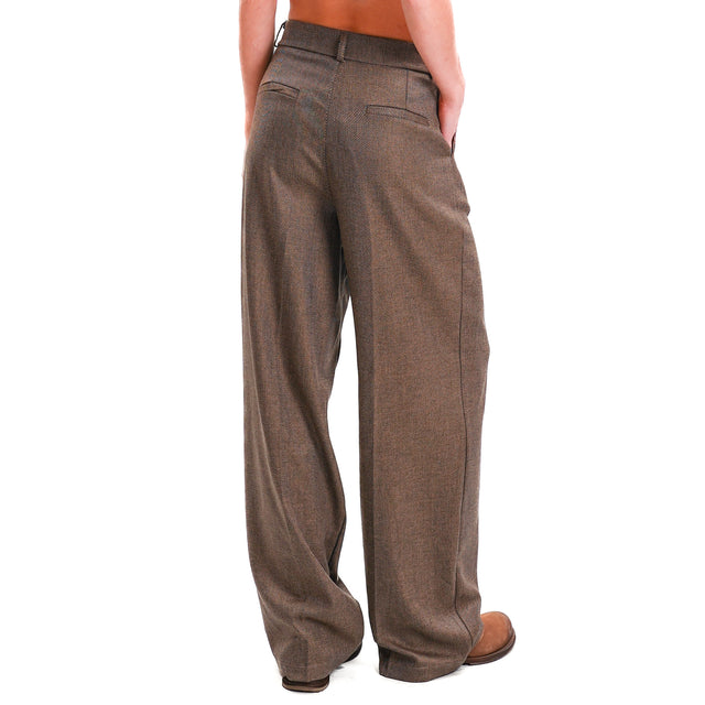 Zeroassoluto-Pantalone GENDER wide leg genderless - diagonal camel/dark brown