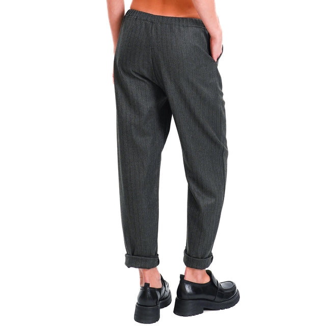 Zeroassoluto-GILDA baggy trousers with drawstring - black/grey herringbone