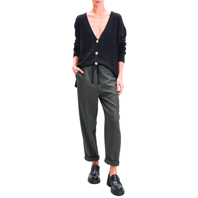 Zeroassoluto-GILDA baggy trousers with drawstring - black/grey herringbone