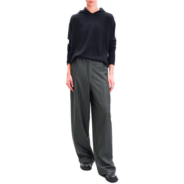 Zeroassoluto-Gender wide leg genderless trousers - grey/black herringbone